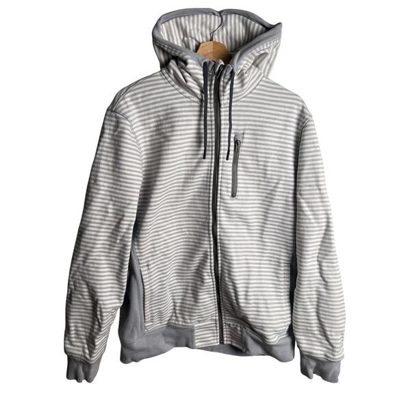 Lululemon Men Size L Grey-Brown / White Striped Zip Up Hooded Sweatshirt - Picture 1 of 7